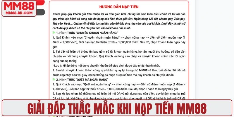 Giải đáp thắc mắc khi nạp tiền MM88