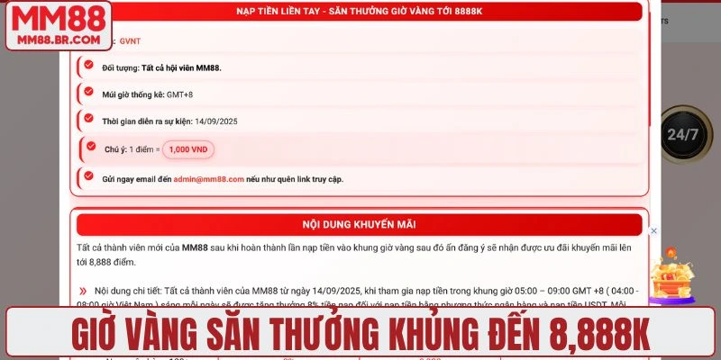 Giờ vàng săn thưởng khủng đến 8,888K